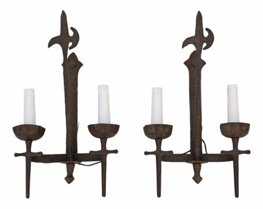 Antique pair of large 2 lamp wrought iron wall lights FREE DELIVERY