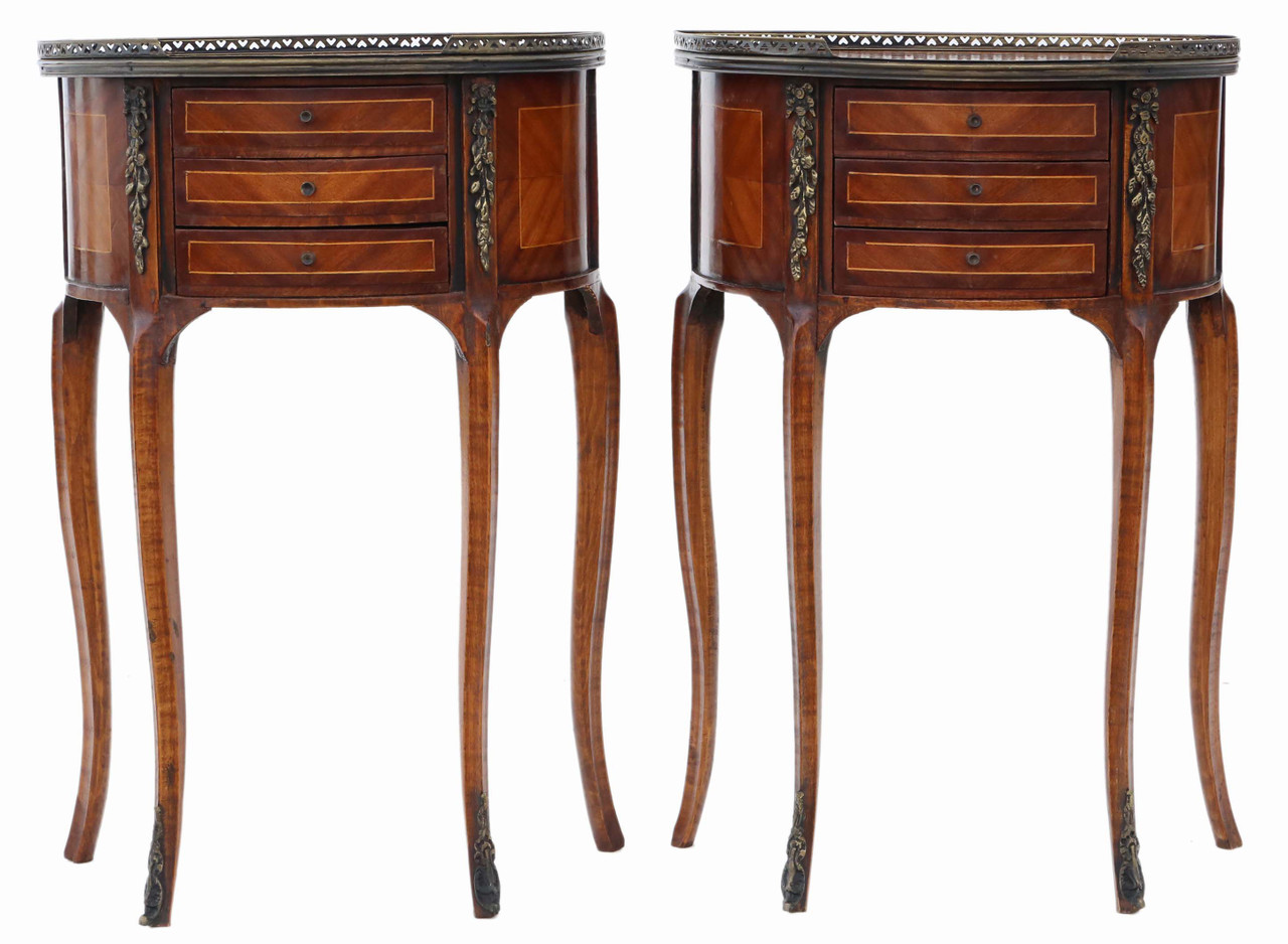Antique Quality Pair Of French Inlaid Marquetry Bedside Tables