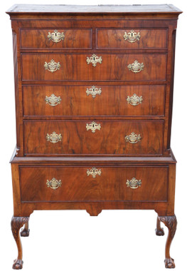 Antique Georgian 18C and later figured walnut chest of drawers on stand
