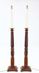 Antique quality pair of carved mahogany standard reading lamps 19th Century