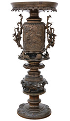 Antique quality Japanese tall decorative bronze vase display stand, meiji period.