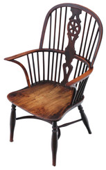 Antique early 19th Century yew & elm Windsor chair dining armchair