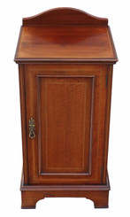 Antique Edwardian inlaid mahogany bedside table cupboard cabinet