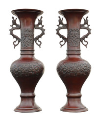 Antique large quality pair of Japanese bronze vases Meiji period
