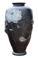 Antique large late 19th Century quality Japanese bronze Champleve vase