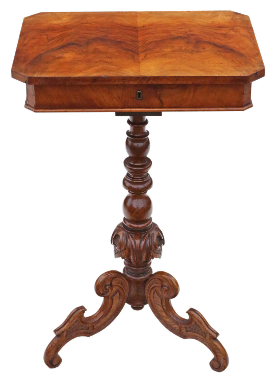 Antique Victorian C1860 burr walnut work side sewing table box Prior