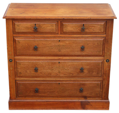 Antique fine quality Victorian C1895 decorated ash chest of drawers
