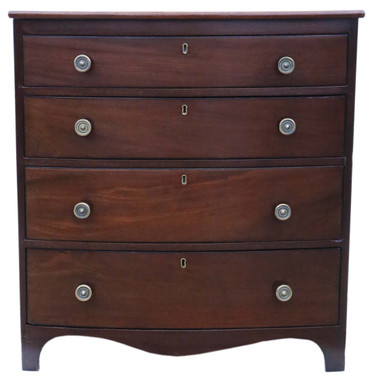 Antique quality small Georgian 19th century mahogany bow front chest of drawers C1820
