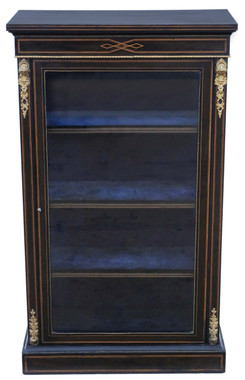 Antique fine quality tall Victorian C1890 Aesthetic inlaid and ebonised display cabinet 19th Century