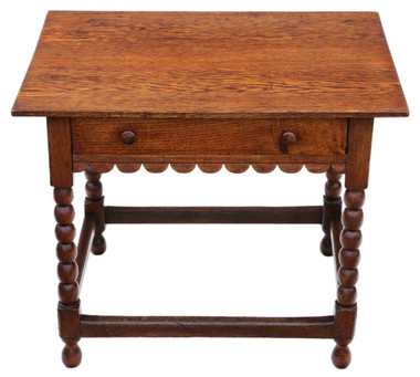 Antique quality Georgian C1800 and later oak writing side occasional table with drawer