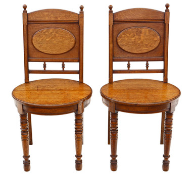 Antique quality pair of oak hall side or bedroom chairs C1880 19th Century