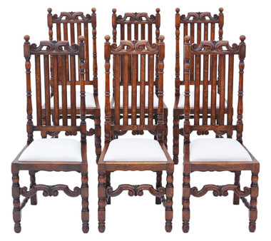 Antique quality set of 6 oak dining chairs C1915 Charles II style