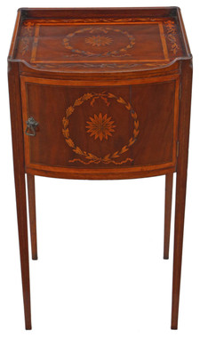 Antique fine quality Georgian tray top mahogany marquetry bedside table cupboard C1800