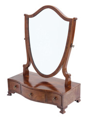 Antique quality Georgian C1810 mahogany serpentine shield dressing table swing mirror
