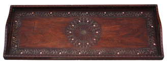 Antique fine quality brass and copper inlaid padauk Eastern serving tray C1900