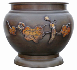 Antique large fine quality Oriental Japanese bronze mixed metal Jardinière planter bowl censor C1910 Meiji Period