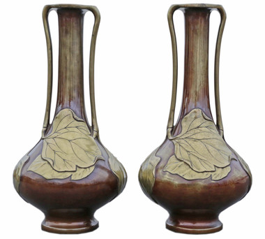 Antique large pair of fine quality Japanese bronze mixed metal vases C1910 Meiji Period
