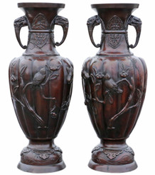 Antique very large pair of fine quality Japanese bronze vases C1900 Meiji Period