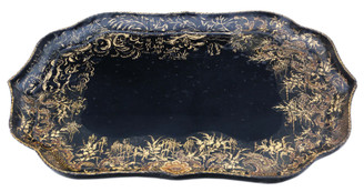 Antique Victorian C1880 black lacquer papier-mâché tray