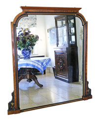 Antique very large fine quality burr walnut and ebonised wall overmantle mirror C1880 Aesthetic