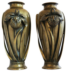 Antique large pair of fine quality Japanese bronze vases Meiji Period C1910