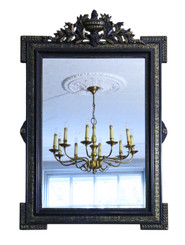 Antique 19th Century large quality ebonised and gilt wall mirror overmantle