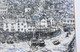 Large pen and wash Painting Artwork Polperro Harbour by Peter Ford C1960-70 Vintage Antique