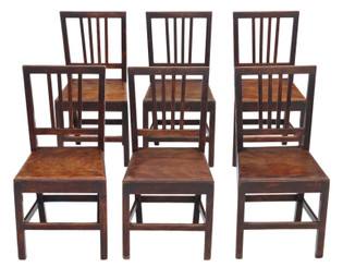 Antique quality set of 6 Victorian elm kitchen dining chairs 19th Century