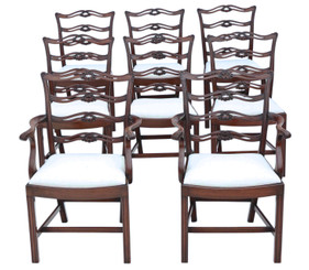 Antique fine quality set of 8 (6 + 2) Georgian revival mahogany dining chairs C1890