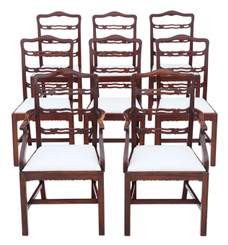 Antique fine quality set of 8 (6 + 2) Georgian revival mahogany dining chairs C1910