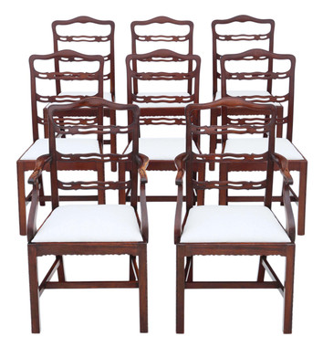 Antique fine quality set of 8 (6 + 2) Georgian revival mahogany dining chairs C1910