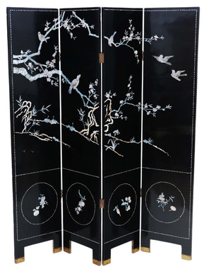 Antique large Victorian Chinoiserie C1900 black lacquer dressing screen room divider