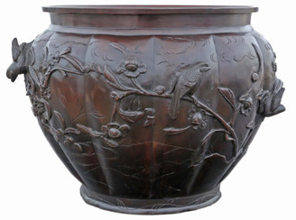Antique Oriental Japanese large fine quality bronze Jardinière planter bowl censor Meiji Period 19th Century