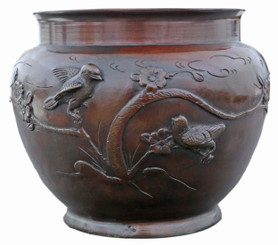 Antique Oriental Japanese large fine quality bronze bowl planter jardinière censor Meiji Period 19th Century