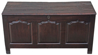 Antique large Georgian 18C 3 panel oak mule chest coffer ottoman log basket