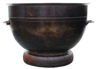 Antique Oriental Japanese large fine quality bronze bowl planter jardinière censor Hibachi C1900 Meiji