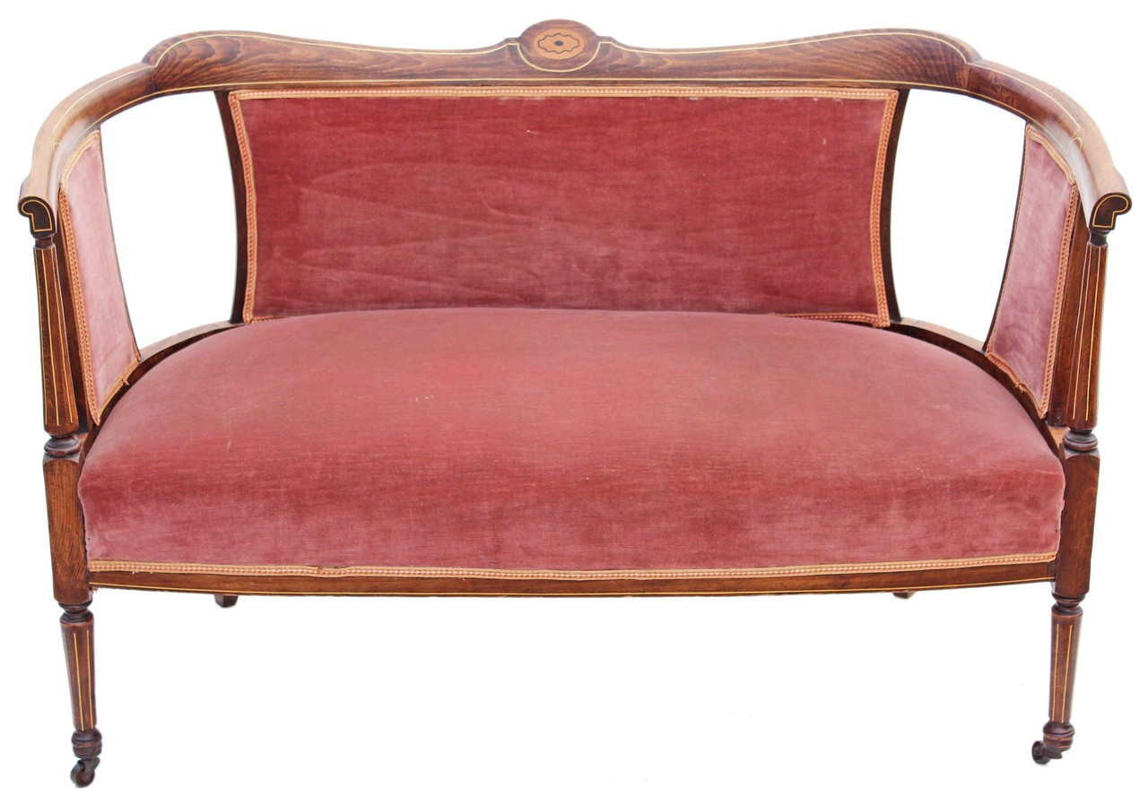 Antique Aesthetic Victorian 19c Inlaid Show Wood Walnut Sofa