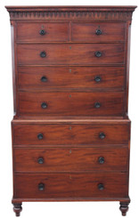 Antique large Georgian mahogany tallboy chest on chest of drawers 
