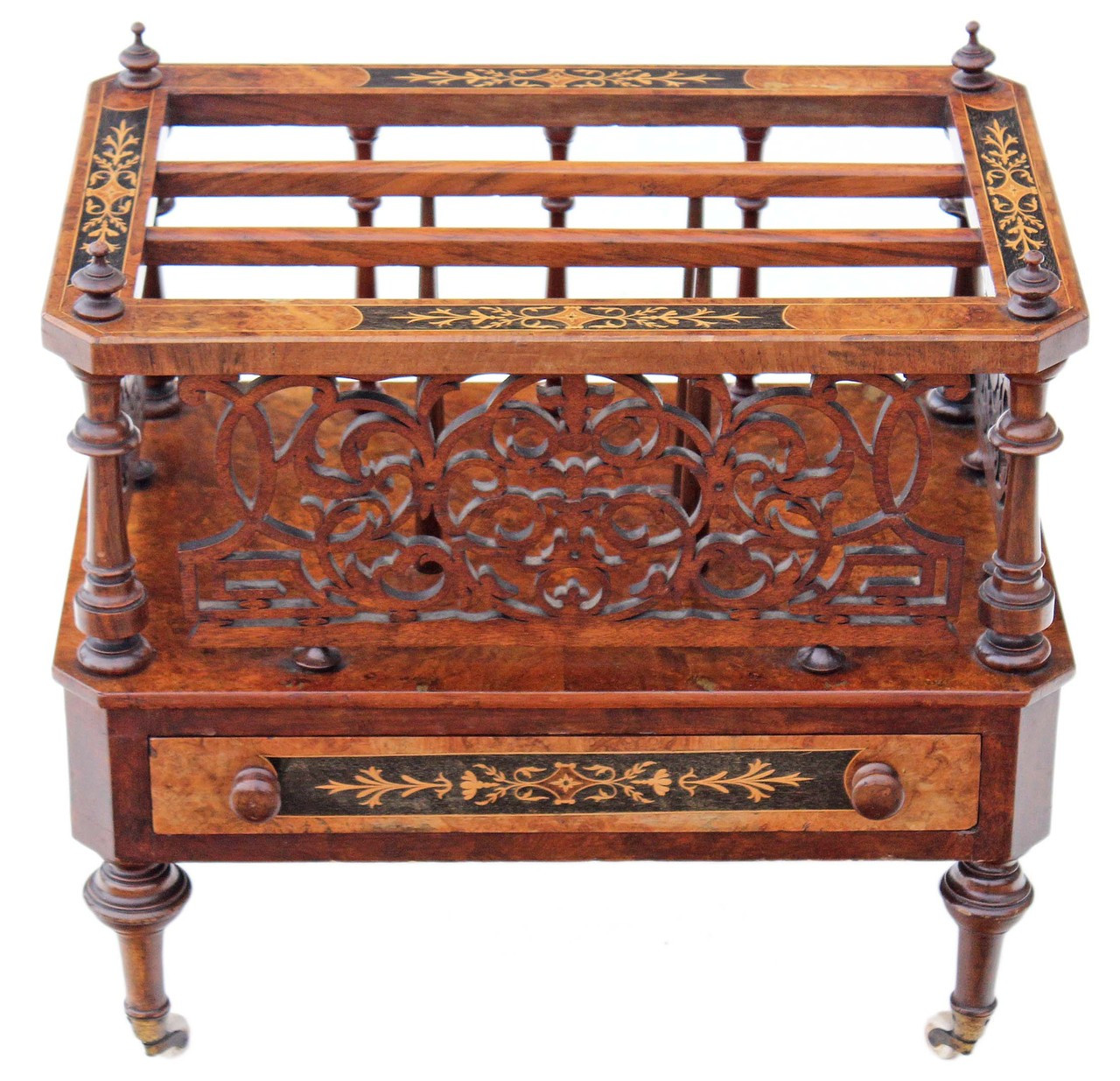 Antique Victorian Aesthetic walnut Canterbury magazine rack side table