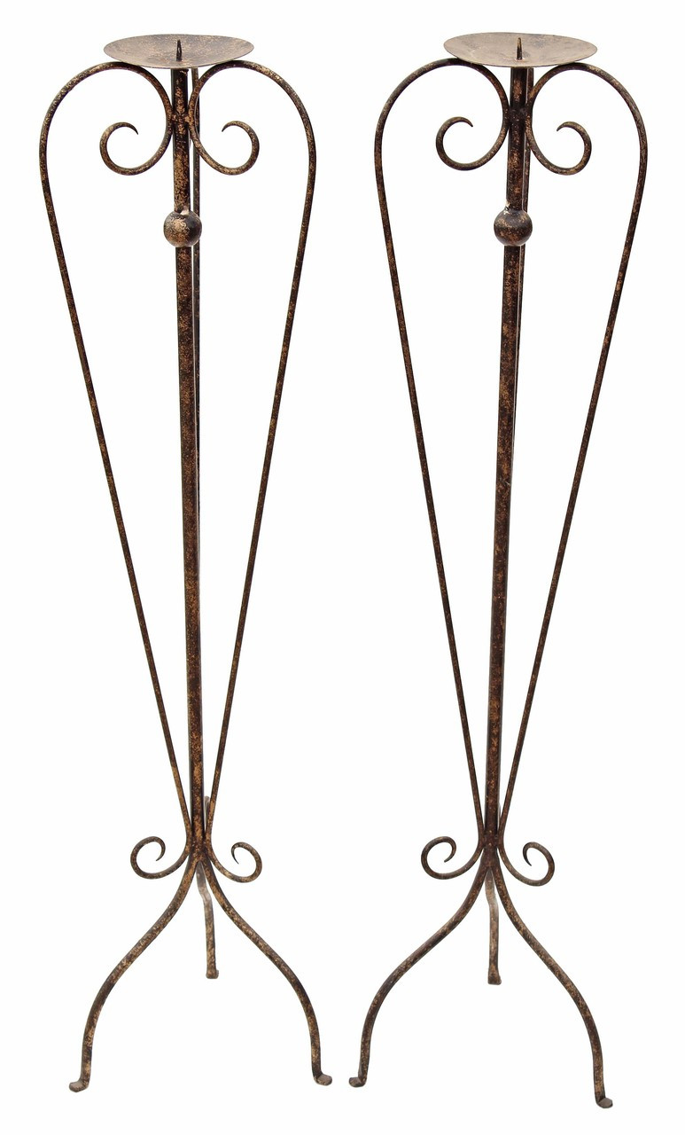 Antique Pair Of Gothic Floor Standing Wrought Iron