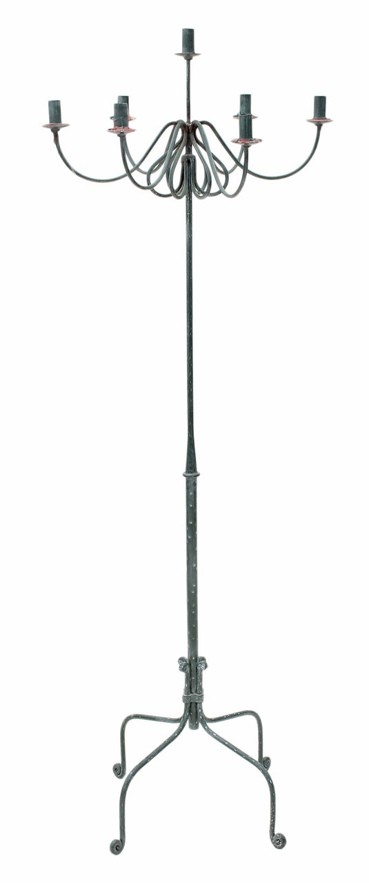 Antique Large Gothic Wrought Iron Floor Candlestick