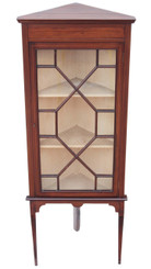 Antique Edwardian mahogany inlaid corner display cabinet