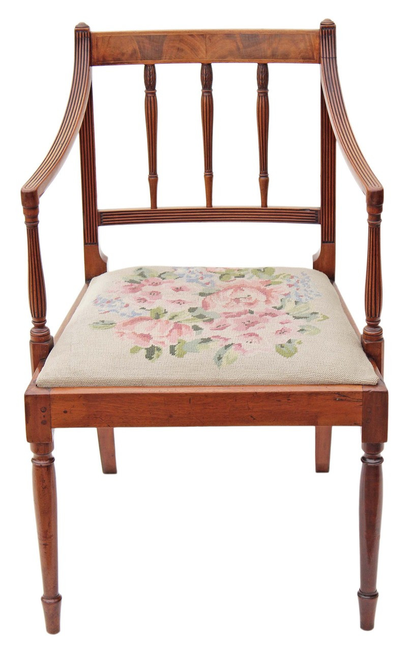 Antique Georgian Regency 19c Mahogany Elbow Armchair Chair
