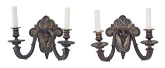 Antique pair of 2 lamp heavy bronze Gothic wall lights FREE DELIVERY