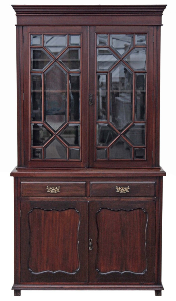 Antique Large Victorian Mahogany Glazed Bookcase Display Cabinet