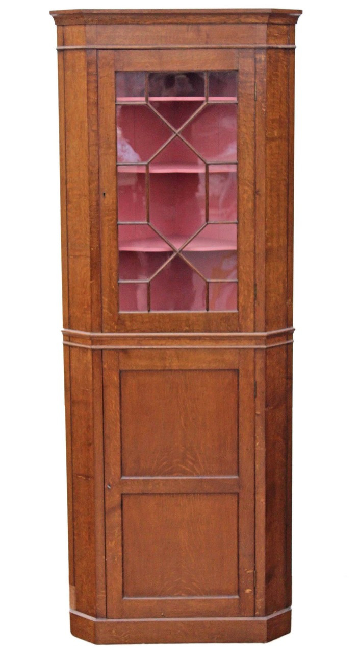 Antique Quality Georgian Revival Oak Corner Display Cabinet