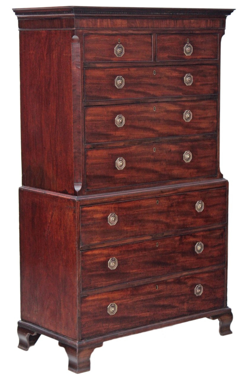 Antique Large Georgian Mahogany Tallboy Chest On Chest Of Drawers