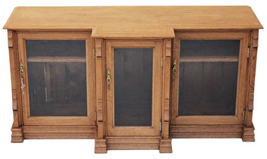 Antique Large Victorian Gothic Light Oak Glazed Display Cabinet