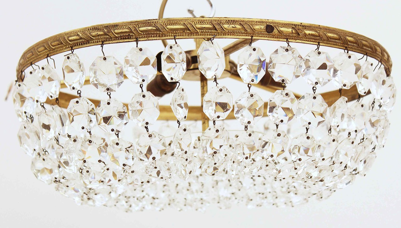 Antique Ormolu Crystal Basket Chandelier Low Ceilings Free