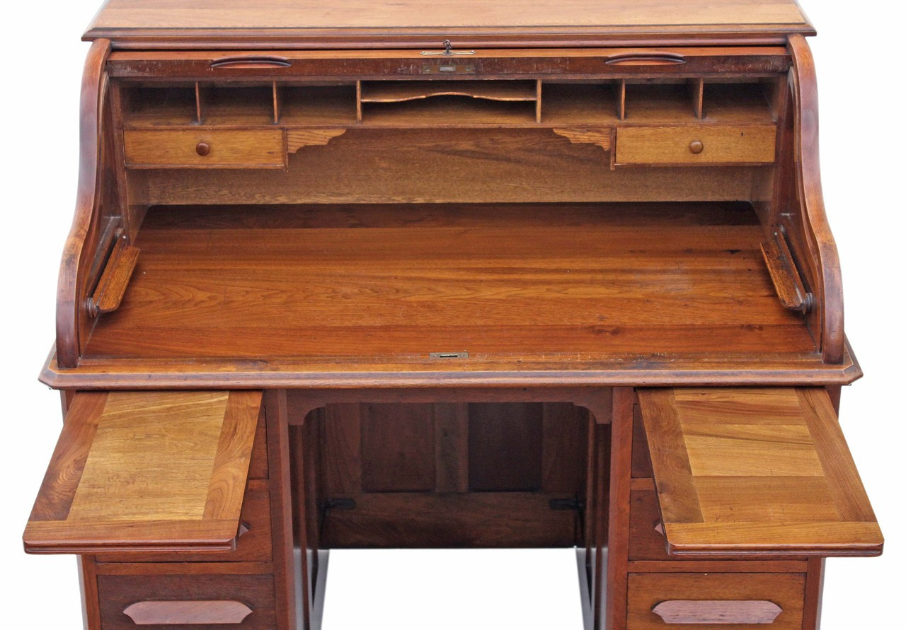 Antique Quality American Walnut Large Roll Top Desk Writing Table